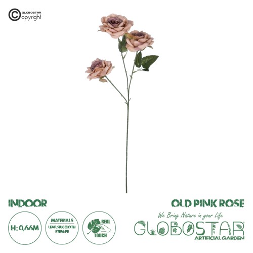 GloboStar® Artificial Garden OLD PINK CLIMBING ROSE BRANCH 21190 Τεχνητό Διακοσμητικό Κλαδί Τριαντάφυλλο Ξεθωριασμένο Ροζ Y66cm