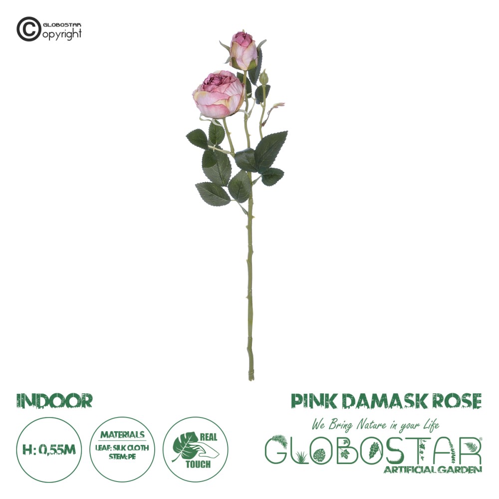 GloboStar® Artificial Garden PINK DAMASK CLIMBING ROSE BRANCH 21199 Τεχνητό Διακοσμητικό Κλαδί Τριαντάφυλλο Ροζ Y55cm