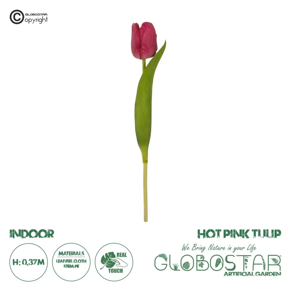 GloboStar® Artificial Garden HOT PINK TULIP BRANCH 21201 Τεχνητό Διακοσμητικό Κλαδί Έντονο Ροζ Τουλίπα Y37cm