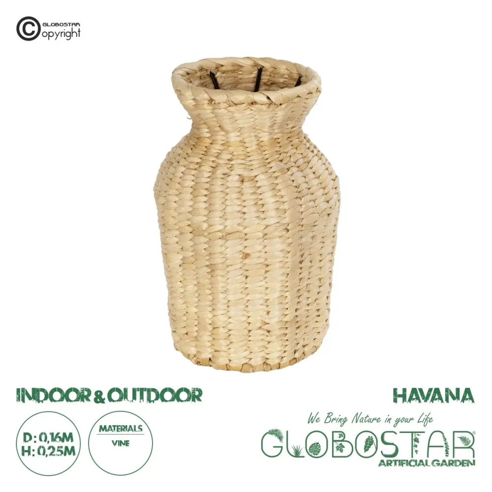 GLOBOSTAR® Artificial Garden HAVANA 21222 Διακοσμητικό Πλεκτό Βάζο - Καλάθι - Μπεζ - Μ16 x Π16 x Υ25cm