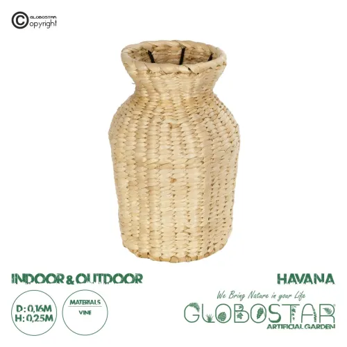 GLOBOSTAR® Artificial Garden HAVANA 21222 Διακοσμητικό Πλεκτό Βάζο - Καλάθι - Μπεζ - Μ16 x Π16 x Υ25cm