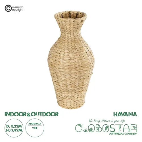 GLOBOSTAR® Artificial Garden HAVANA 21223 Διακοσμητικό Πλεκτό Βάζο - Καλάθι Μπεζ - Π22 x M22 x Υ42cm