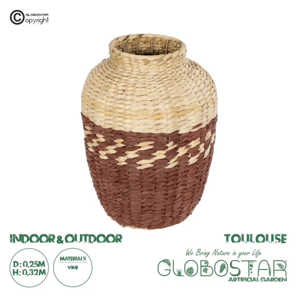 GLOBOSTAR® Artificial Garden TOULOUSE 21225 Διακοσμητικό Πλεκτό Βάζο - Καλάθι - Μπεζ & Κόκκινο - Π25 x M25 x Υ32cm