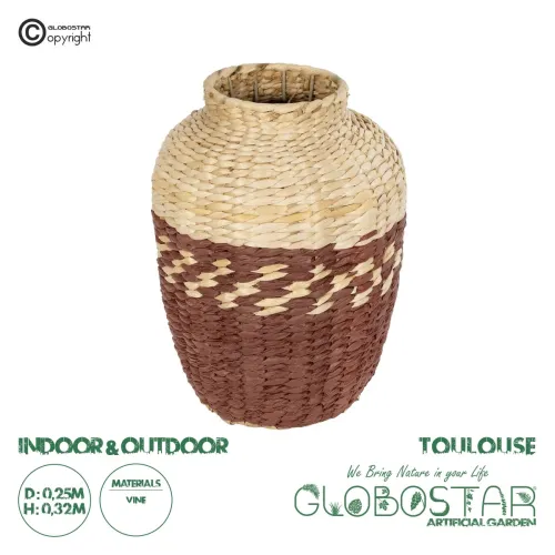 GLOBOSTAR® Artificial Garden TOULOUSE 21225 Διακοσμητικό Πλεκτό Βάζο - Καλάθι - Μπεζ & Κόκκινο - Π25 x M25 x Υ32cm