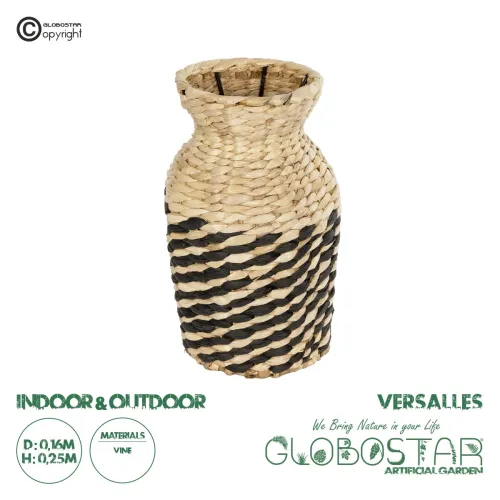 GLOBOSTAR® Artificial Garden VERSALLES 21226 Διακοσμητικό Πλεκτό Βάζο - Καλάθι - Μπεζ & Μαύρο - Π16 x M16 x Υ25cm