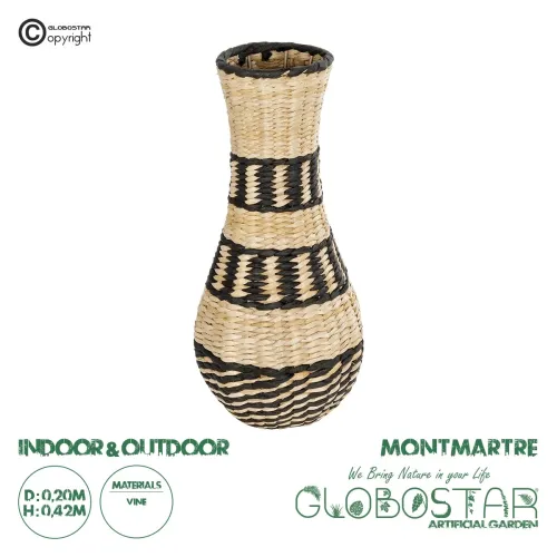 GLOBOSTAR® Artificial Garden MONTMARTRE 21227 Διακοσμητικό Πλεκτό Βάζο - Καλάθι - Μπεζ & Μαύρο - Π20 x M20 x Υ42cm