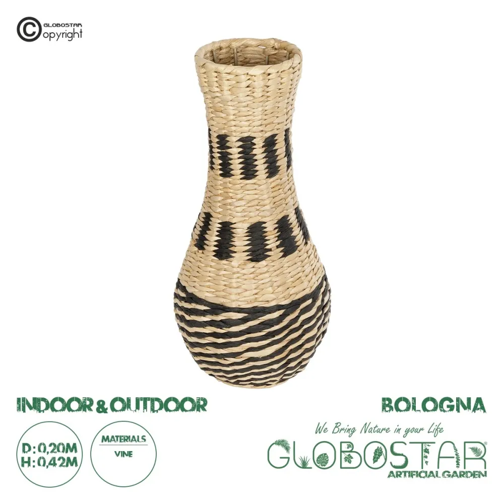 GLOBOSTAR® Artificial Garden BOLOGNA 21228 Διακοσμητικό Πλεκτό Βάζο - Καλάθι - Μπεζ & Μαύρο - Π20 x M20 x Υ42cm