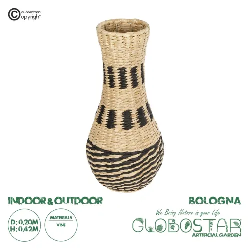 GLOBOSTAR® Artificial Garden BOLOGNA 21228 Διακοσμητικό Πλεκτό Βάζο - Καλάθι - Μπεζ & Μαύρο - Π20 x M20 x Υ42cm