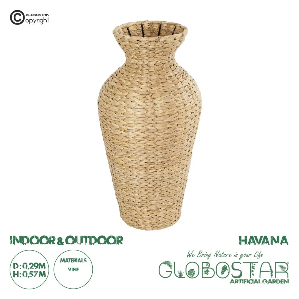 GLOBOSTAR® Artificial Garden HAVANA 21229 Διακοσμητικό Πλεκτό Βάζο - Καλάθι - Μπεζ - Π29 x M29 x Υ57cm