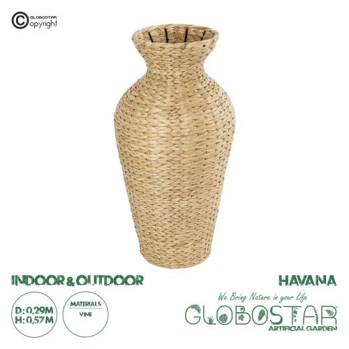 GLOBOSTAR® Artificial Garden HAVANA 21229 Διακοσμητικό Πλεκτό Βάζο - Καλάθι - Μπεζ - Π29 x M29 x Υ57cm