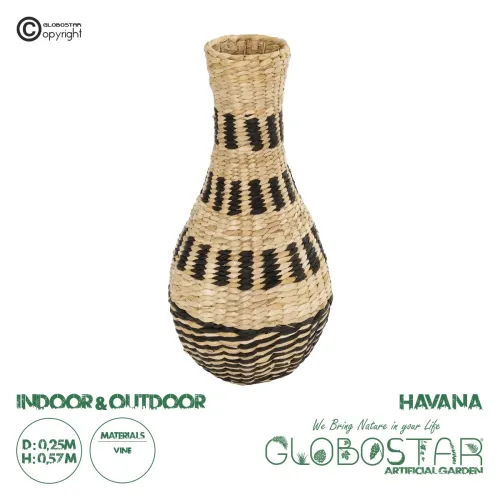 GLOBOSTAR® Artificial Garden HAVANA 21230 Διακοσμητικό Πλεκτό Βάζο - Καλάθι - Μπεζ & Μαύρο - Π25 x M25 x Υ57cm