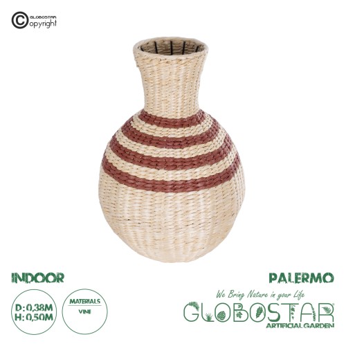 GLOBOSTAR® Artificial Garden PALERMO 21231 Διακοσμητικό Πλεκτό Βάζο - Καλάθι - Μπεζ & Μπορντώ - Π38 x M38 x Υ50cm