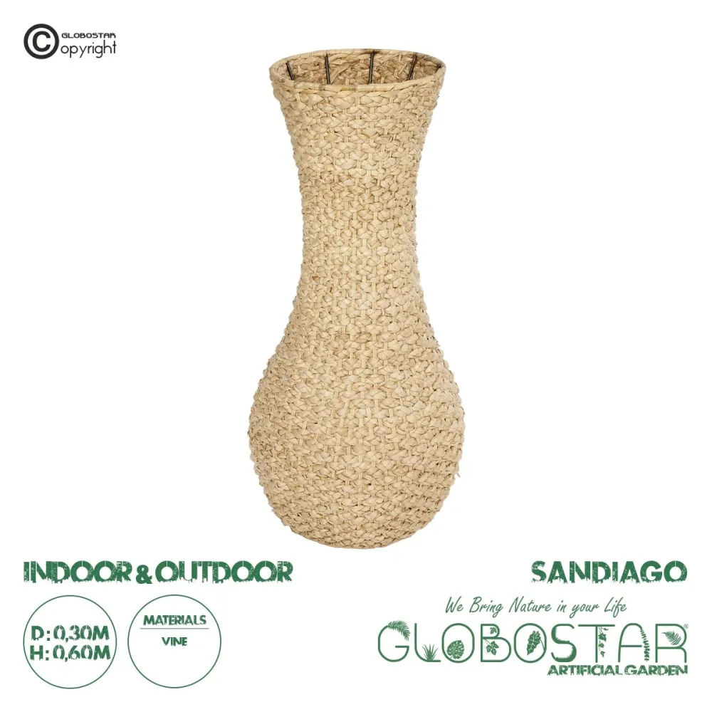 GLOBOSTAR® Artificial Garden SANDIAGO 21233 Διακοσμητικό Πλεκτό Βάζο - Καλάθι - Μπεζ - Π30 x M30 x Υ60cm