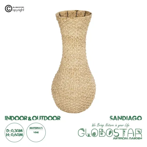 GLOBOSTAR® Artificial Garden SANDIAGO 21233 Διακοσμητικό Πλεκτό Βάζο - Καλάθι - Μπεζ - Π30 x M30 x Υ60cm