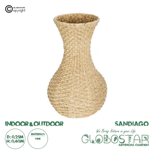GLOBOSTAR® Artificial Garden SANDIAGO 21234 Διακοσμητικό Πλεκτό Βάζο - Καλάθι - Μπεζ - Π25 x M25 x x Υ40cm