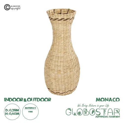 GloboStar® Artificial Garden MONACO 21235 Διακοσμητικό Πλεκτό Βάζο - Καλάθι - Μπεζ - Μ29 x Π29 x Υ60cm