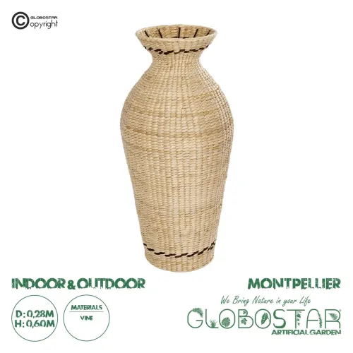GLOBOSTAR® Artificial Garden MONTPELLIER 21237 Διακοσμητικό Πλεκτό Βάζο - Καλάθι - Μπεζ & Καφέ - Π28 x M28 x Υ60cm