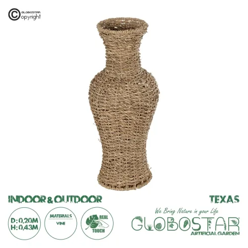 GloboStar® Artificial Garden TEXAS 21238 Διακοσμητικό Πλεκτό Βάζο - Καλάθι - Μπεζ - Μ20 x Π20 x Υ43cm