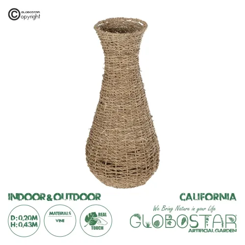 GloboStar® Artificial Garden CALIFORNIA 21239 Διακοσμητικό Πλεκτό Βάζο - Καλάθι - Μπεζ - Μ20 x Π20 x Υ43cm