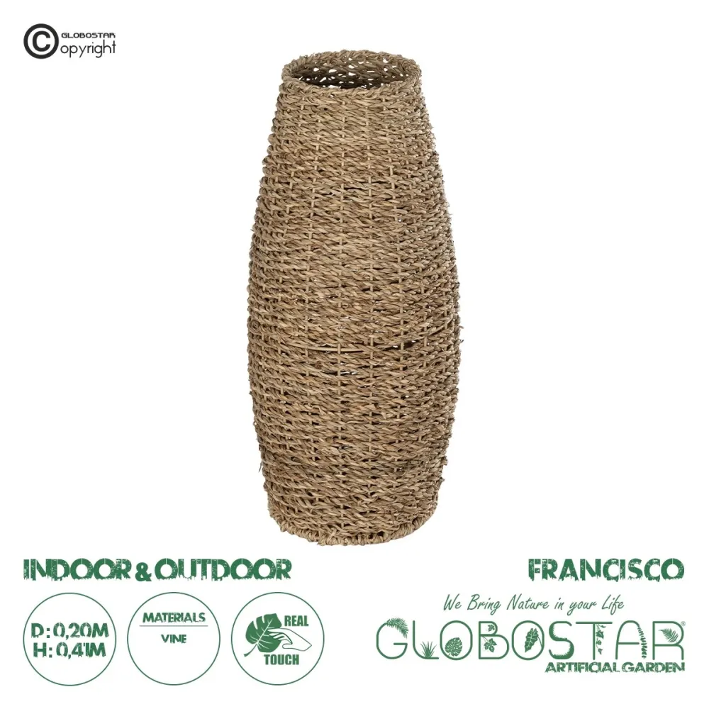 GloboStar® Artificial Garden FRANCISCO 21240 Διακοσμητικό Πλεκτό Βάζο - Καλάθι - Μπεζ - Μ20 x Π20 x Υ41cm