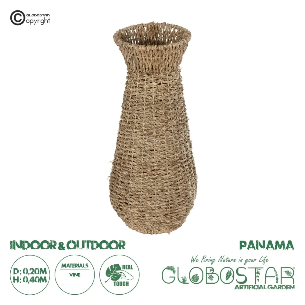 GloboStar® Artificial Garden PANAMA 21241 Διακοσμητικό Πλεκτό Βάζο - Καλάθι - Μπεζ - Μ20 x Π20 x Υ40cm