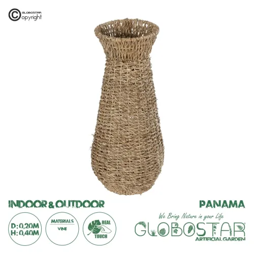 GloboStar® Artificial Garden PANAMA 21241 Διακοσμητικό Πλεκτό Βάζο - Καλάθι - Μπεζ - Μ20 x Π20 x Υ40cm