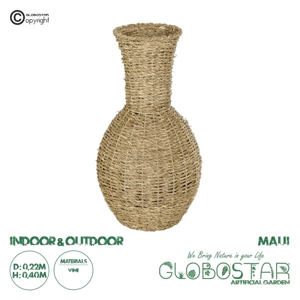 GLOBOSTAR® Artificial Garden MAUI 21242 Διακοσμητικό Πλεκτό Βάζο - Καλάθι - Μπεζ - Π22 x M22 x Υ40cm