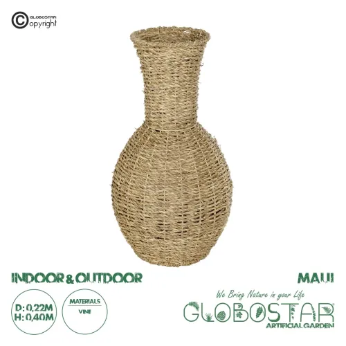 GLOBOSTAR® Artificial Garden MAUI 21242 Διακοσμητικό Πλεκτό Βάζο - Καλάθι - Μπεζ - Π22 x M22 x Υ40cm