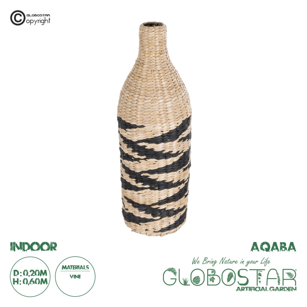 GLOBOSTAR® Artificial Garden AQABA 21243 Διακοσμητικό Πλεκτό Βάζο - Καλάθι - Μπεζ & Μαύρο - Π20 x M20 x Υ60cm