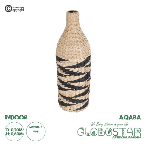GLOBOSTAR® Artificial Garden AQABA 21243 Διακοσμητικό Πλεκτό Βάζο - Καλάθι - Μπεζ & Μαύρο - Π20 x M20 x Υ60cm