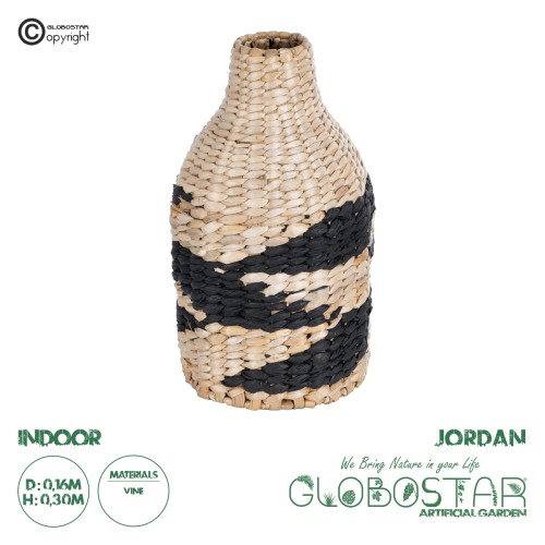 GLOBOSTAR® Artificial Garden JORDAN 21245 Διακοσμητικό Πλεκτό Βάζο - Καλάθι - Μπεζ & Μαύρο - Π16 x M16 x Υ30cm