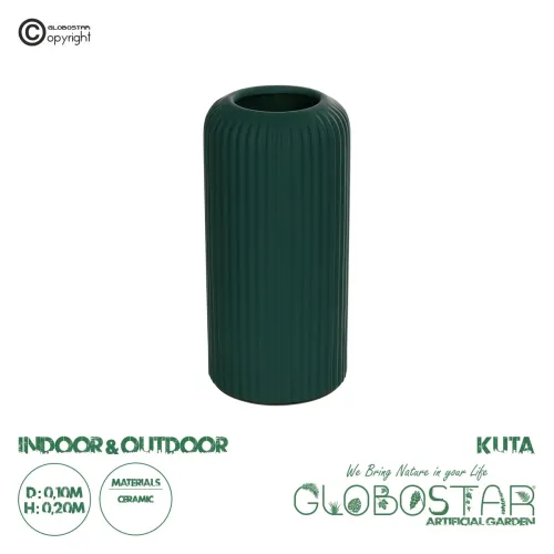 GloboStar® Artificial Garden KUTA 21256 Διακοσμητικό Κεραμικό Βάζo Πράσινο Π10 x Μ10 x Υ20 cm