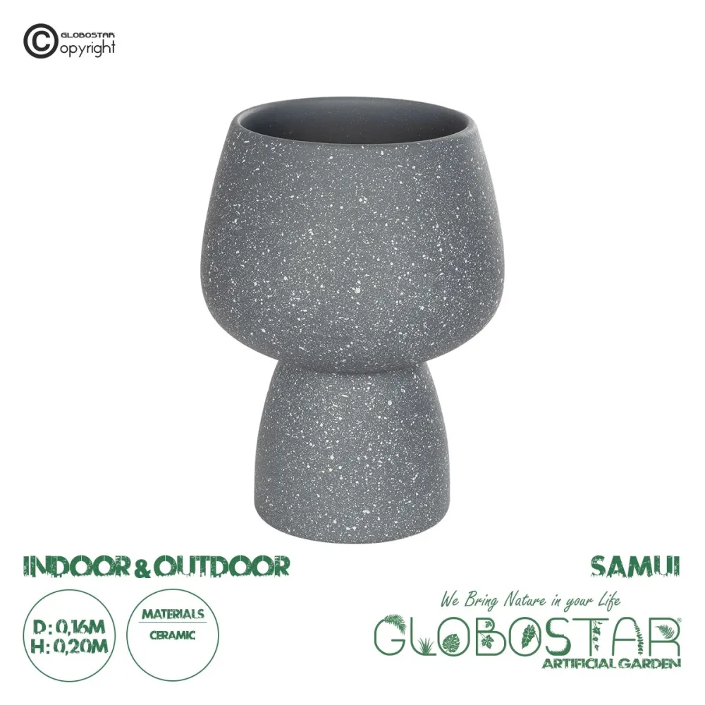 GloboStar® Artificial Garden SAMUI 21271 Διακοσμητικό Κεραμικό Βάζo Γκρι Π16 x Μ16 x Υ20cm
