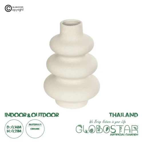 GloboStar® Artificial Garden THAILAND 21278 Διακοσμητικό Κεραμικό Βάζo Μπεζ Π14 x Μ14 x Υ21cm