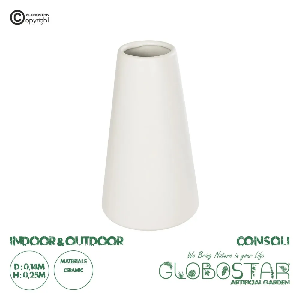 GloboStar® Artificial Garden CONSOLI 21287 Διακοσμητικό Κεραμικό Βάζο Μπεζ Μ14 x Π14 x Υ25cm