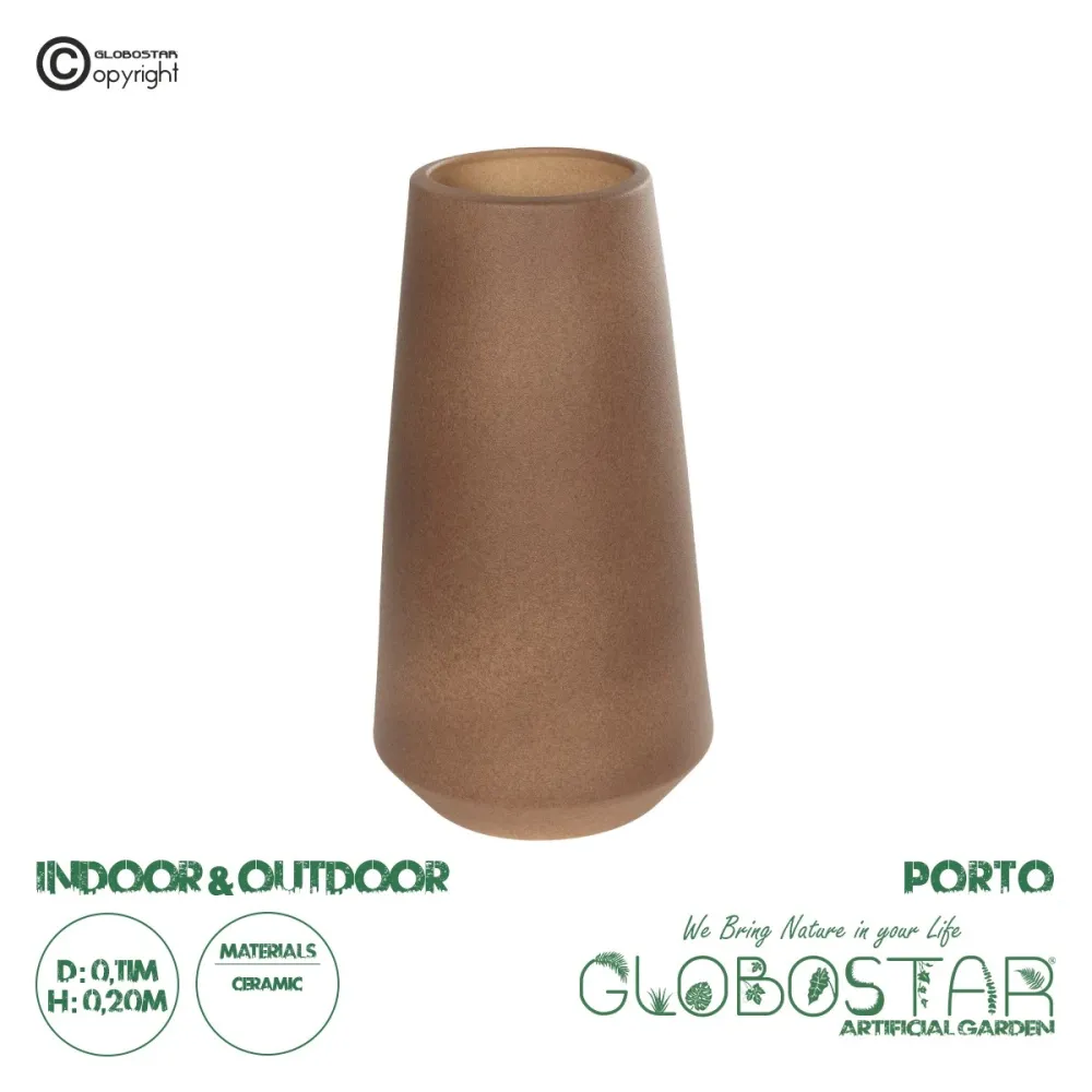 GloboStar® Artificial Garden PORTO 21288 Διακοσμητικό Κεραμικό Βάζο Καφέ Μ11 x Π11 x Υ20cm