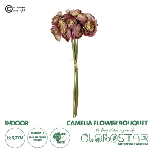 GloboStar® Artificial Garden PINK CAMELIA BOUQUET 21299 Τεχνητό Διακοσμητικό Μπουκέτο Ρόζ Καμέλια Y37cm