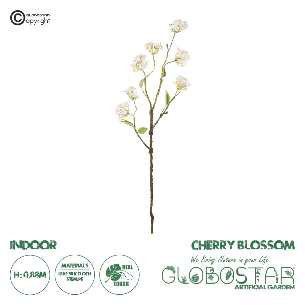 GloboStar® Artificial Garden WHITE CHERRY BLOSSOM BRANCH 21320 Τεχνητό Διακοσμητικό Λευκό Κλαδί Κερασίας Y88cm