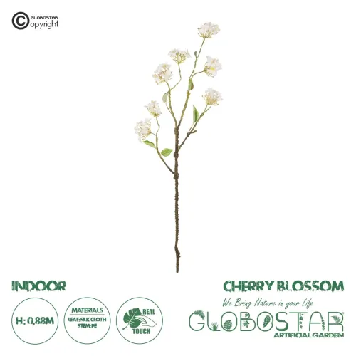 GloboStar® Artificial Garden WHITE CHERRY BLOSSOM BRANCH 21320 Τεχνητό Διακοσμητικό Λευκό Κλαδί Κερασίας Y88cm