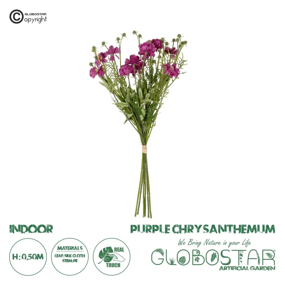 GloboStar® Artificial Garden PURPLE CHRYSANTHEMUM BOUQUET 21329 Τεχνητό Διακοσμητικό Μπουκέτο Μωβ Χρυσάνθεμο Y50cm
