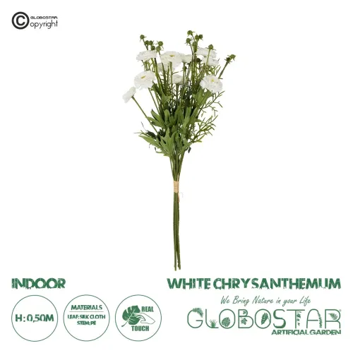 GloboStar® Artificial Garden WHITE CHRYSANTHEMUM BOUQUET 21330 Τεχνητό Διακοσμητικό Μπουκέτο Λευκό Χρυσάνθεμο Y50cm