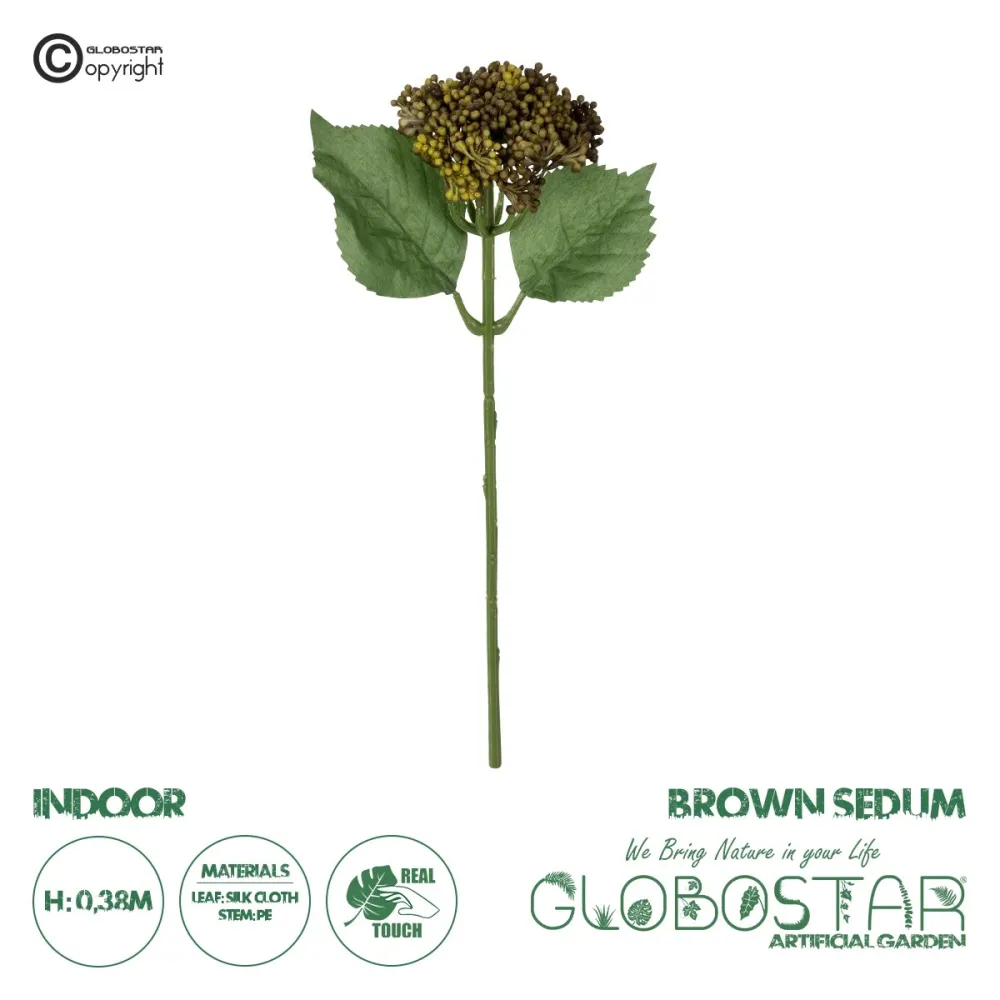 GloboStar® Artificial Garden BROWN SEDUM BRANCH 21341 Τεχνητό Διακοσμητικό Κλαδί Καφε Σέδο Y38cm