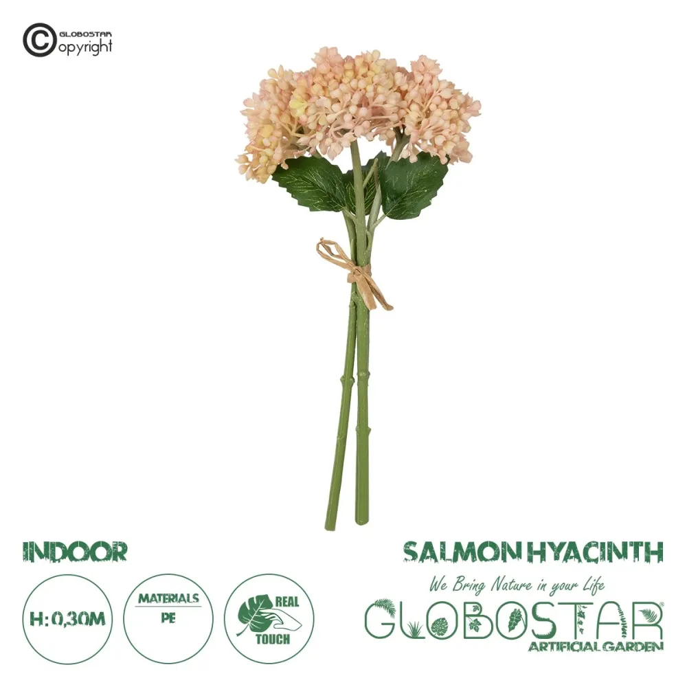 GloboStar® Artificial Garden SALMON PINK HYACINTH BOUQUET 21355 Τεχνητό Διακοσμητικό Μπουκέτο Ροζ Υάκυνθος Y30cm