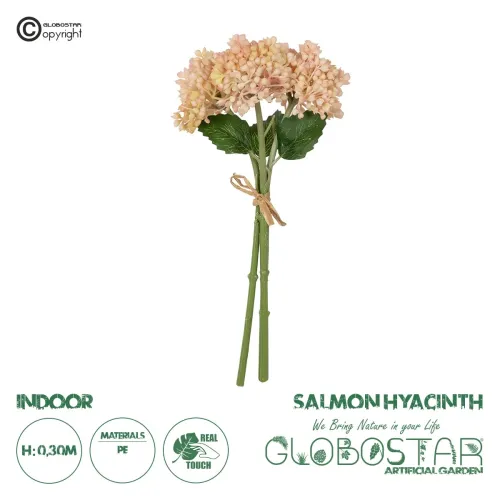 GloboStar® Artificial Garden SALMON PINK HYACINTH BOUQUET 21355 Τεχνητό Διακοσμητικό Μπουκέτο Ροζ Υάκυνθος Y30cm