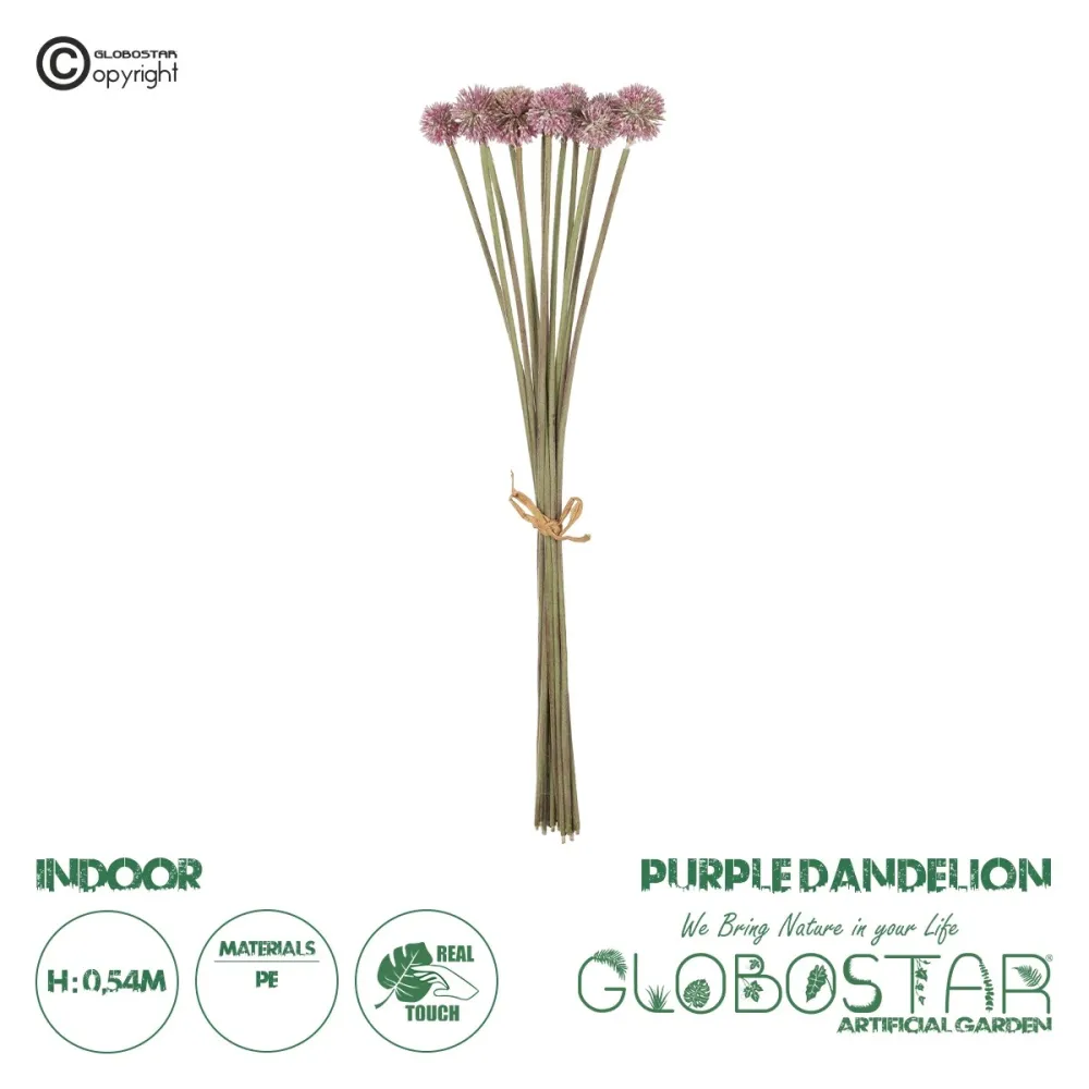 GloboStar® Artificial Garden PURPLE DANDELION BOUQET 21360 Τεχνητό Διακοσμητικό Ταραξάκο Μπουκέτο Y54cm