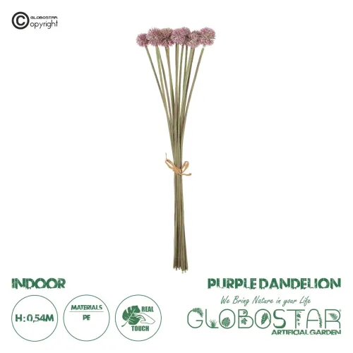 GloboStar® Artificial Garden PURPLE DANDELION BOUQET 21360 Τεχνητό Διακοσμητικό Ταραξάκο Μπουκέτο Y54cm