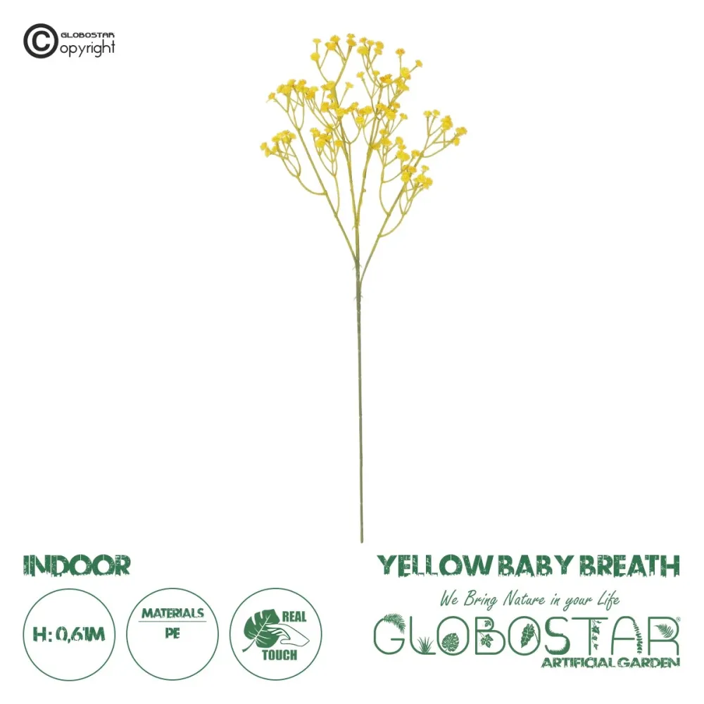 GloboStar® Artificial Garden YELLOW BRANCH BABY BREATH 21370 Τεχνητό Διακοσμητικό Κλαδί Κίτρινης Γυψοφίλης Y61cm