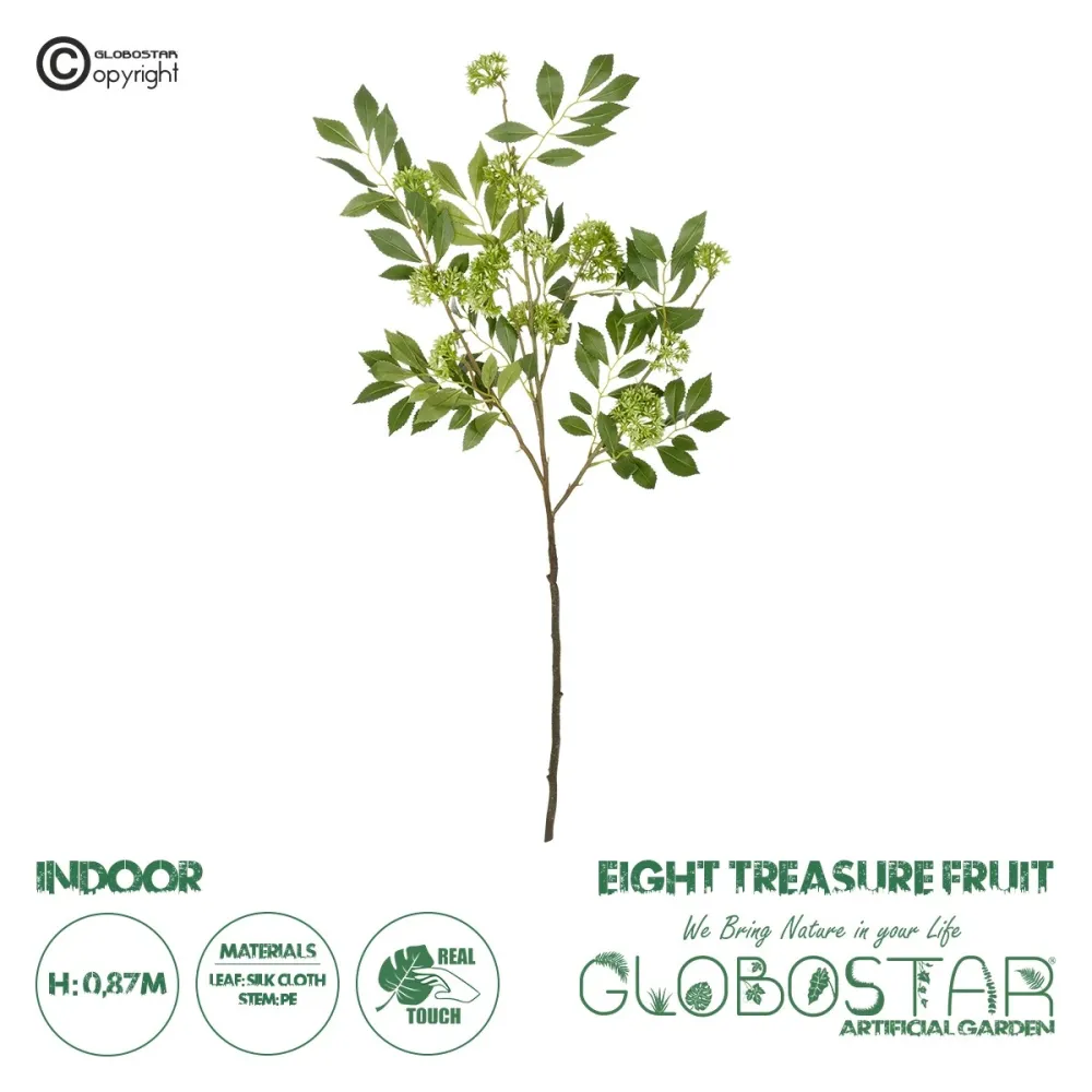 GloboStar® Artificial Garden GREEN EIGHT TREASURE FRUIT BRANCH 21373 Τεχνητό Διακοσμητικό Κλαδί Eight Tresure Πράσινο Y87cm