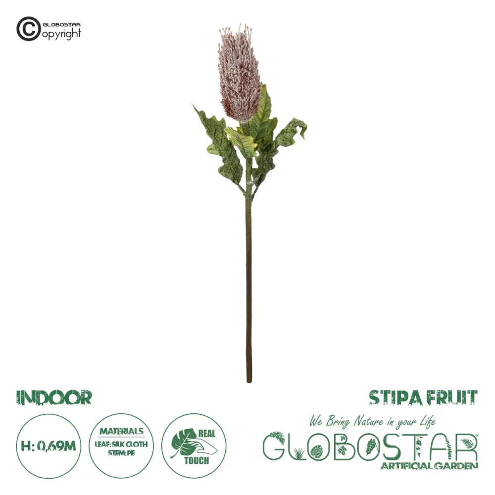 GloboStar® Artificial Garden PURPLE STIPA FRUIT BRANCH 21375 Τεχνητό Διακοσμητικό Κλαδί Στίπα  Y69cm