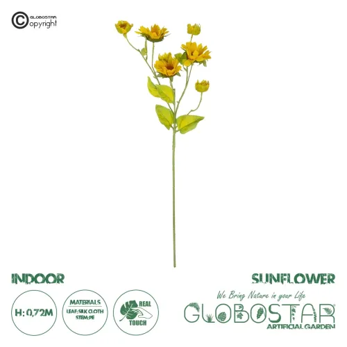 GloboStar® Artificial Garden YELLOW SUNFLOWER BRANCH 21379 Τεχνητό Διακοσμητικό Κλαδί Ηλιοτρόπιο Κίτρινο Y72cm